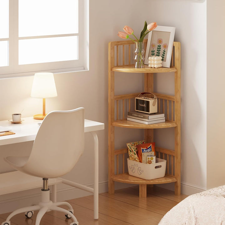 Dripex Eckregal stehend, Bambusregal, Standregal mit 3 Ablagen, 89x30x30cm, Platzsparend, Klein Lage