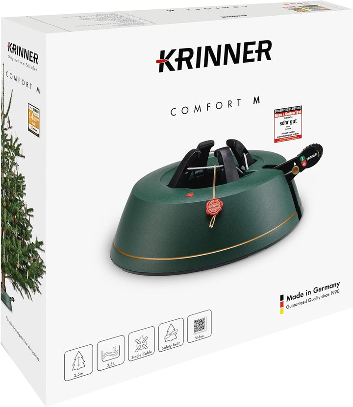 KRINNER Weihnachtsbaum Christbaumständer Comfort M Grün 36cm inkl. Fusspedal-und Einseiltechnik für