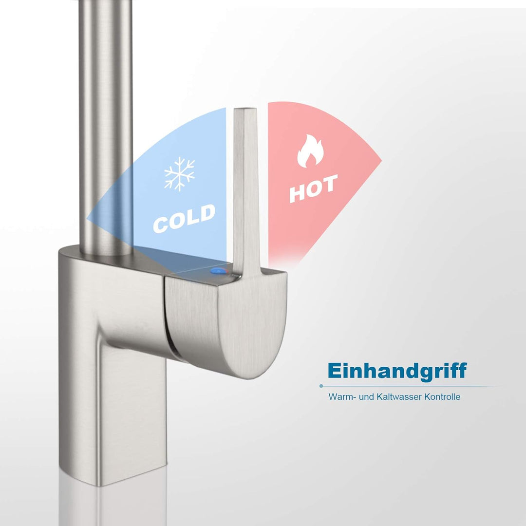 HUAHOMDY Modern low pressure kitchen tap 360° schwenkbarer Mischer Ausziehbarer Wasserhahn für die S