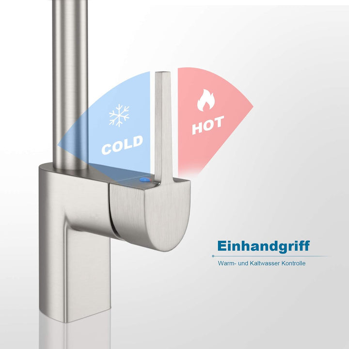 HUAHOMDY Modern low pressure kitchen tap 360° schwenkbarer Mischer Ausziehbarer Wasserhahn für die S