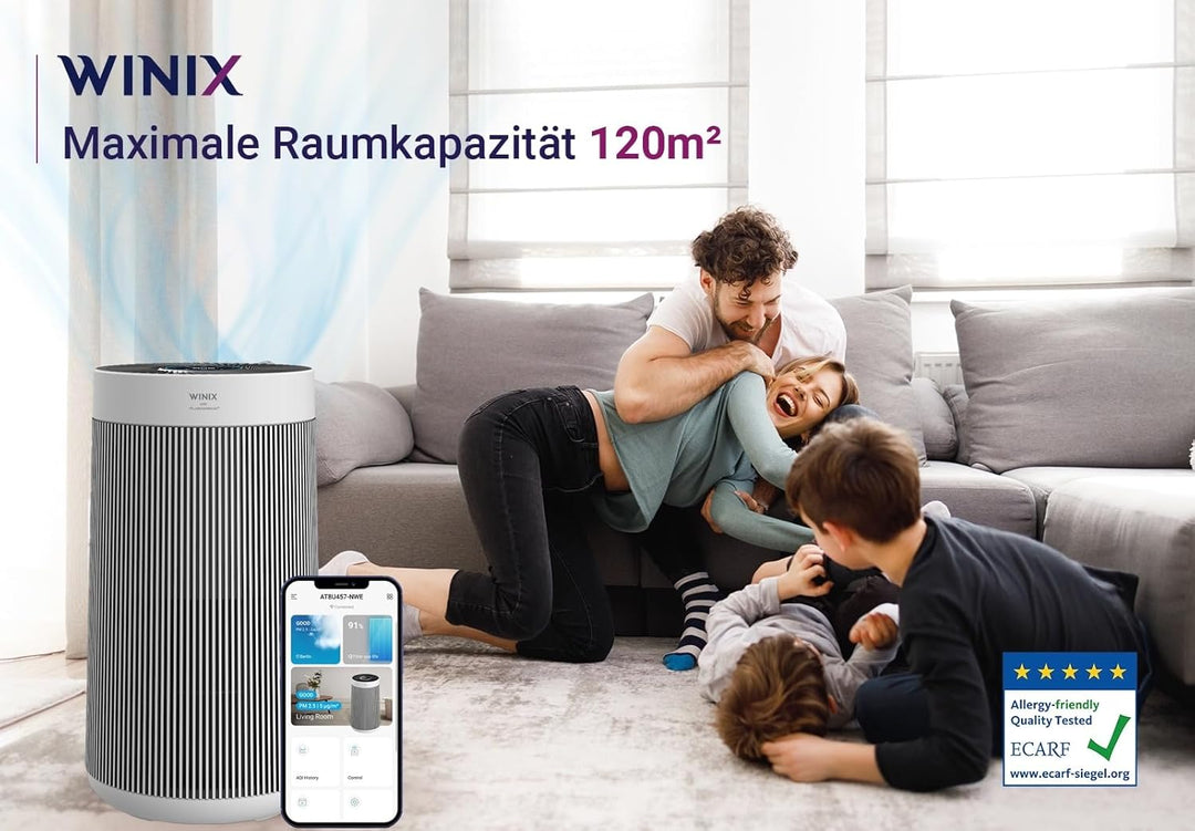 WINIX T800 Smart HEPA Luftreiniger WiFi Alexa, 99,99% Filterleistung, CADR 500m³/h für 120m² Raucher