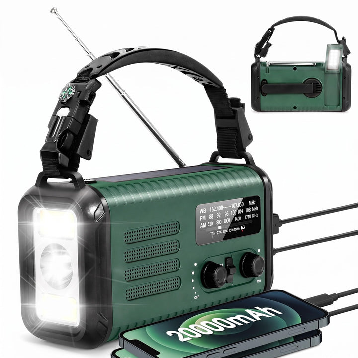 Bewinner Handkurbel Notiowere, Solar Betriebenes NOAA -Wetterradio mit AM FM, 20000mah Wiederaufladb
