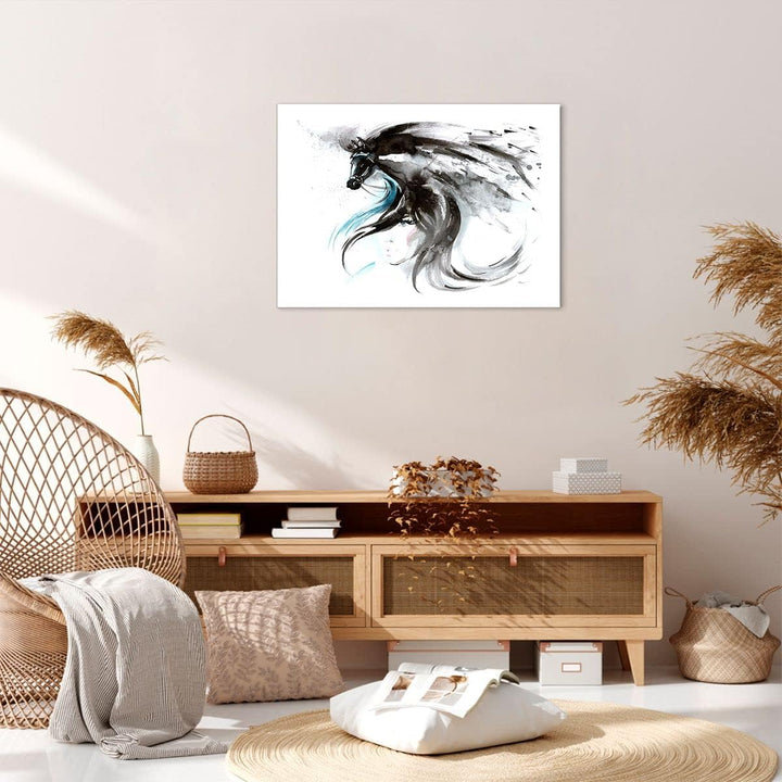 Bilder auf Leinwand Pferd Streifen Hengst Laufen Leinwandbild 70x50cm Wandbilder Dekoration Wohnzimm