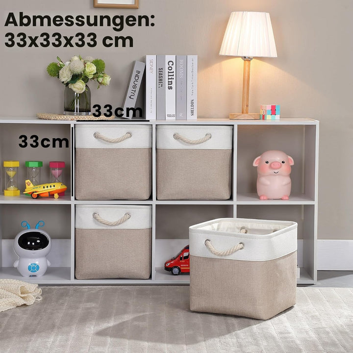 Mangata Aufbewahrungsbox Stoff 33x33x33 cm, aufbewahrungskorb Helles Khaki Weiss, Korbe Stoff in Wür