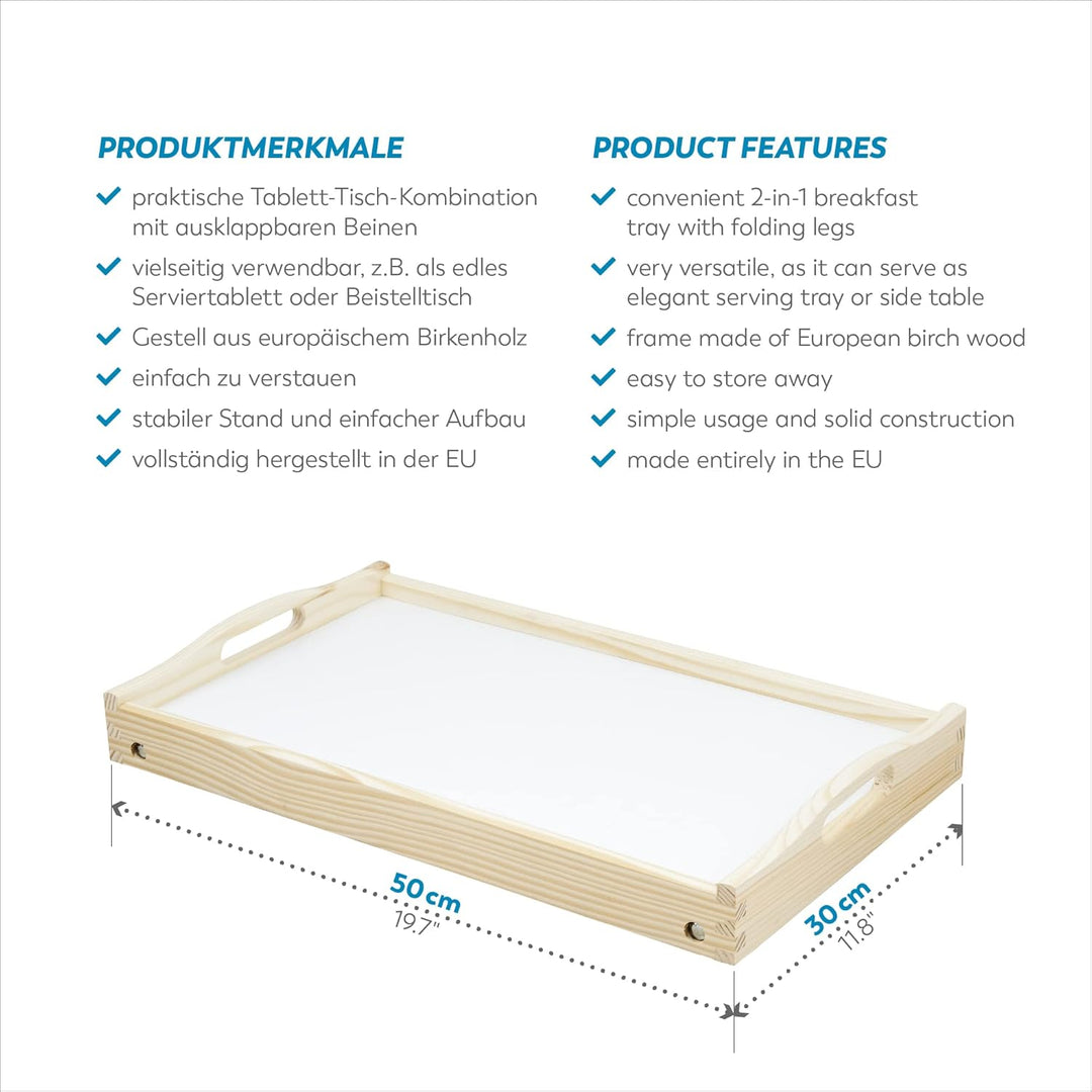 Rubberneck Betttablett aus Birkenholz, mit klappbaren Beinen, als Frühstückstablett und Serviertable