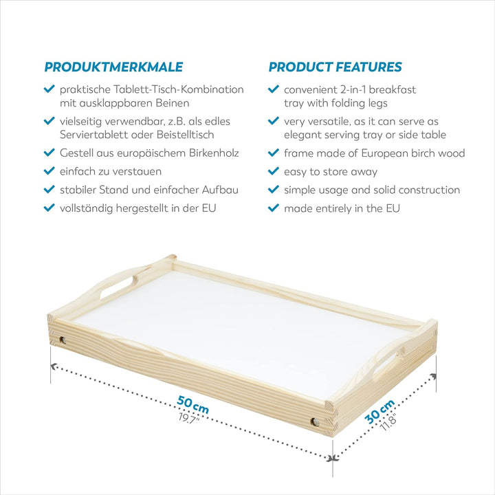 Rubberneck Betttablett aus Birkenholz, mit klappbaren Beinen, als Frühstückstablett und Serviertable