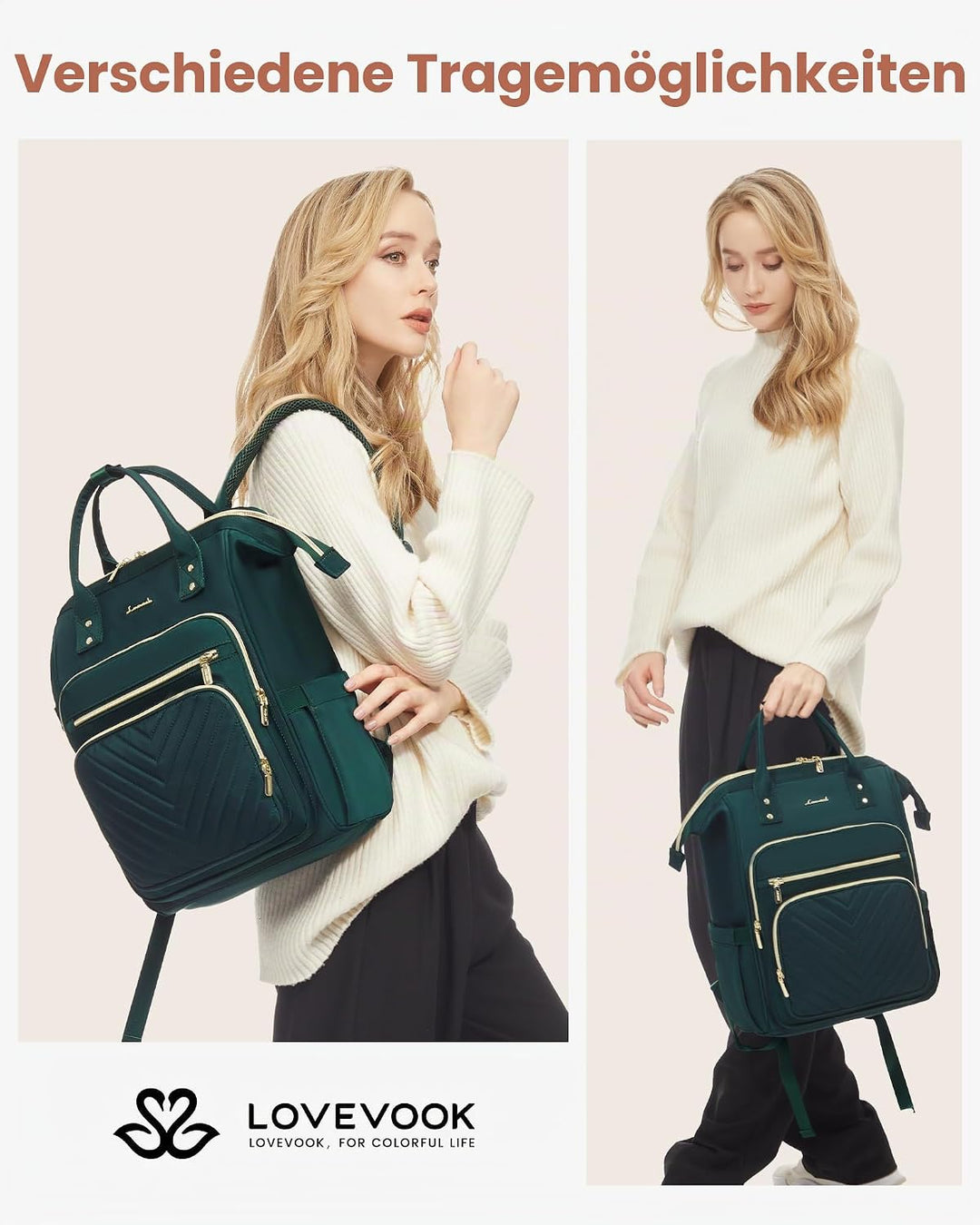 LOVEVOOK Rucksack Damen, 17,3 Zoll Laptop Schulrucksack Teenager Mädchen Wasserdicht, Elegant Reiser
