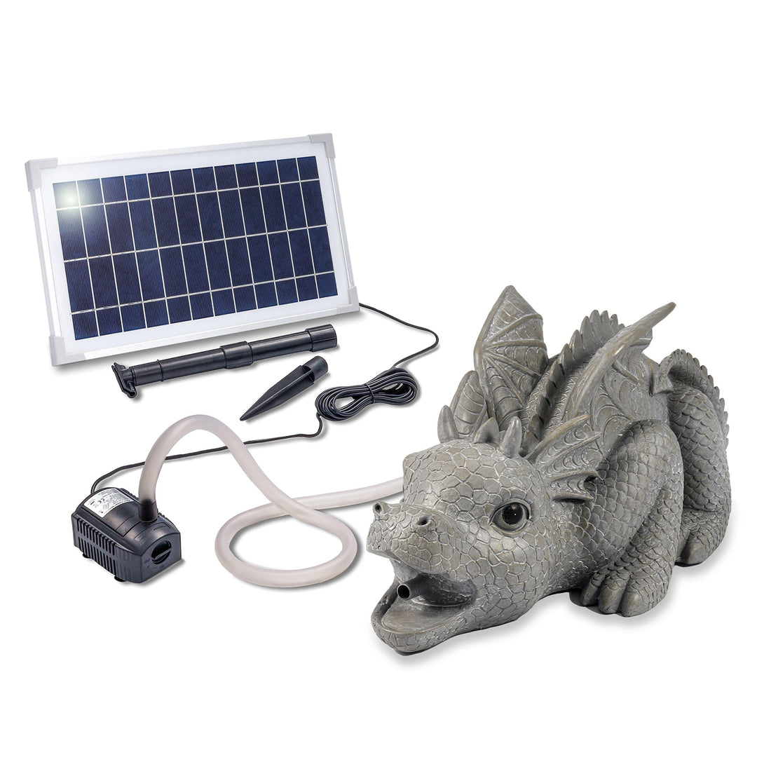 Solarbetriebener Wasserspeier Drache - inkl. Solar Teichpumpe 8 Watt 380 l/h - Masse ca. 330 x 220 x