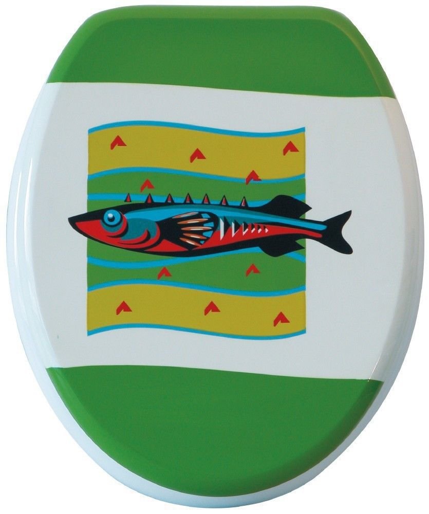 WC-Sitz Dekor Fisch-Mixed 5 grün | Toilettensitz | WC-Brille aus Holz Metall-Scharnier, Fisch