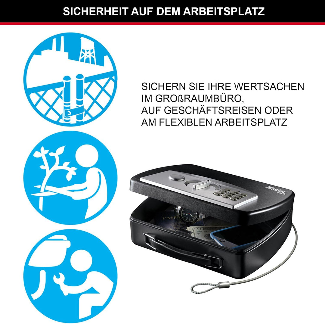 MASTER LOCK Tragbarer Tresor [Zahlenschloss] [mit Kabel] P008EML - Ideal für Elektrogeräten, Ausweis