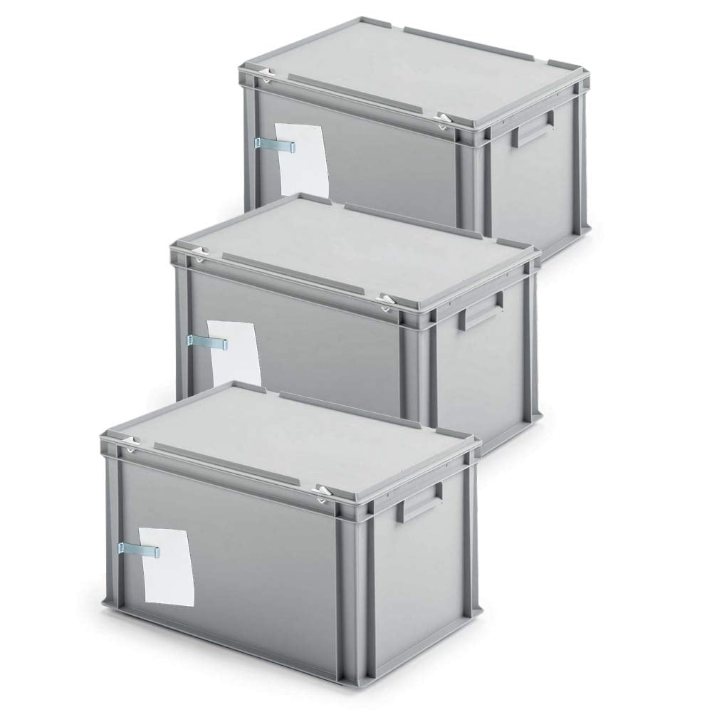 BRB 3x Ordner-Archivboxen, für je 7 Ordner (A4, breiter Rücken), inkl. Edelstahl-Zettelklemmer, stau