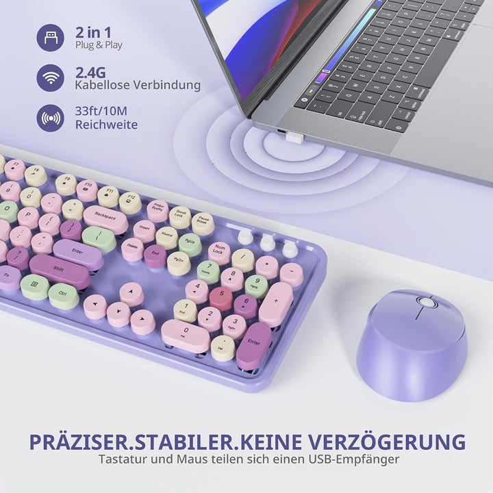 Niedlich Kabellose Tastatur und Maus, Amerikanisch QWERTY,104 Schreibmaschinentastatur in Voller Grö