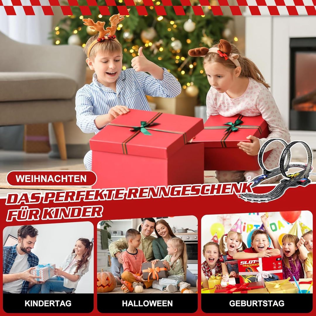 Autorennbahn Rennbahn Elektrisch Kinder, 1:64 Autobahn USB Elektrische Rennstrecke, 2 Slotcars Runde