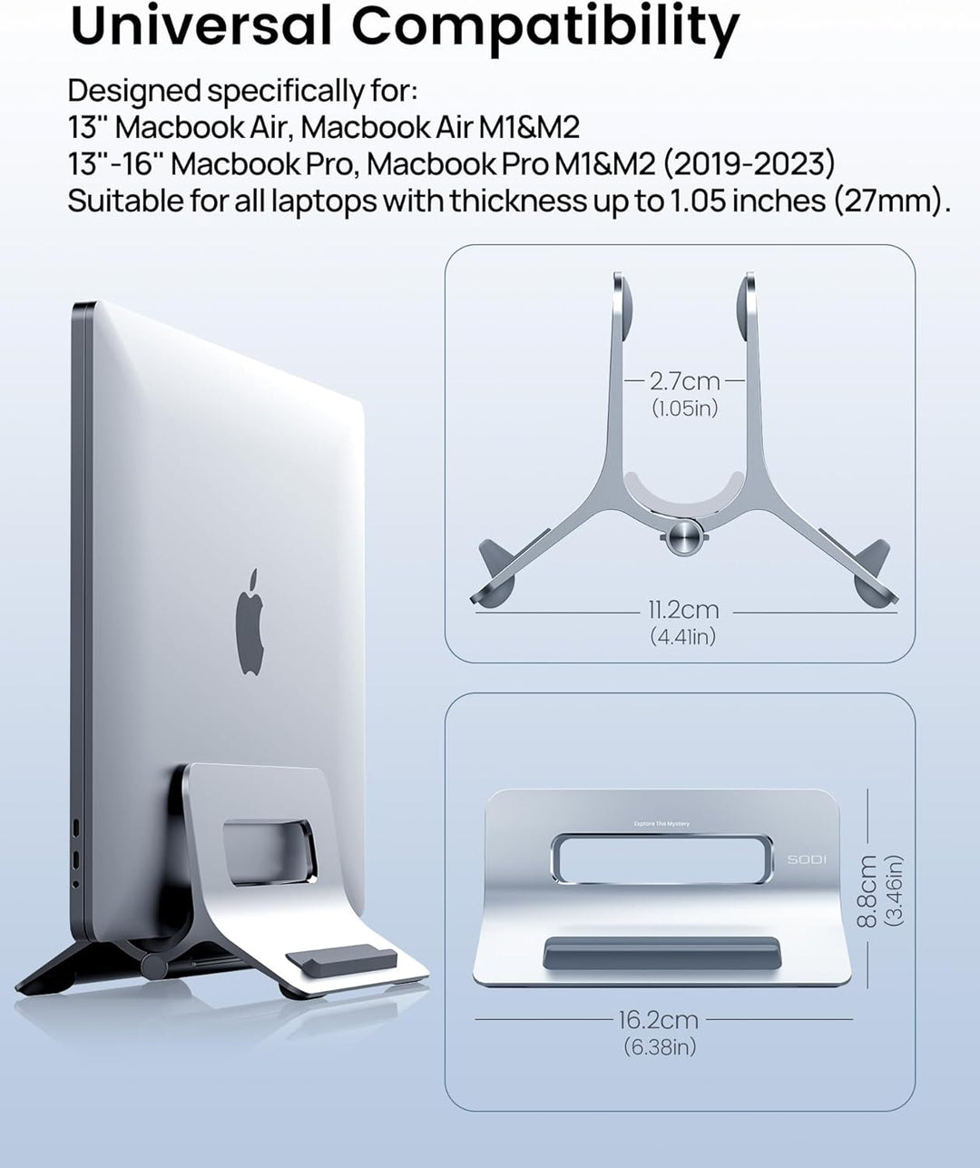 SODI Vertikal Laptop Ständer, Aluminium Vertikal Laptopständer, Laptopständer für MacBook Air, MacBo