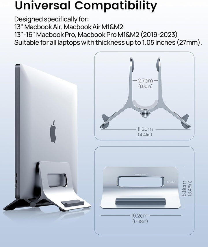 SODI Vertikal Laptop Ständer, Aluminium Vertikal Laptopständer, Laptopständer für MacBook Air, MacBo