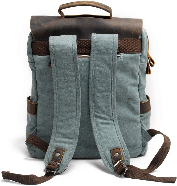 Eysee Daypack Herren Rucksack Canvas mit Leder- Vintage Rucksack Laptoprucksack für 15 Zoll Laptop U
