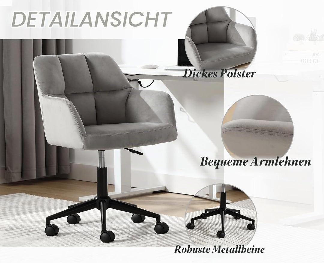 chairus Schreibtischstuhl Samt Bürostuhl 360° Drehbar Schreibtischstuhl Höhenverstellbar Drehstuhl f