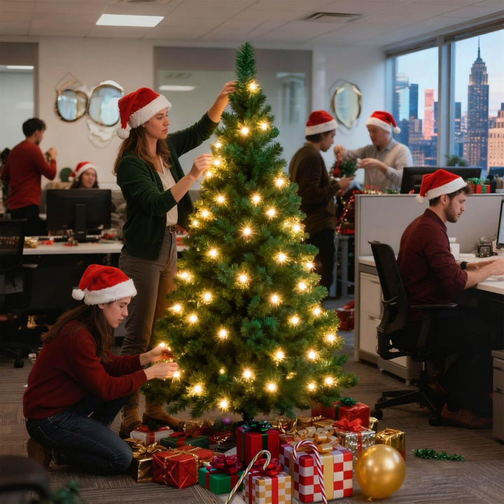 YRHome 150cm Grün PVC Künstlicher Weihnachtsbaum mit Beleuchtung - 180 Leuchten LED Christbaum Tanne