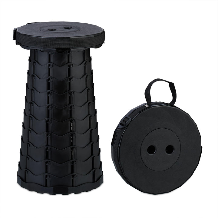 Relaxdays Teleskophocker, faltbar, Tragegurt, Outdoor, höhenverstellbarer Campinghocker, HBT 44,5 x