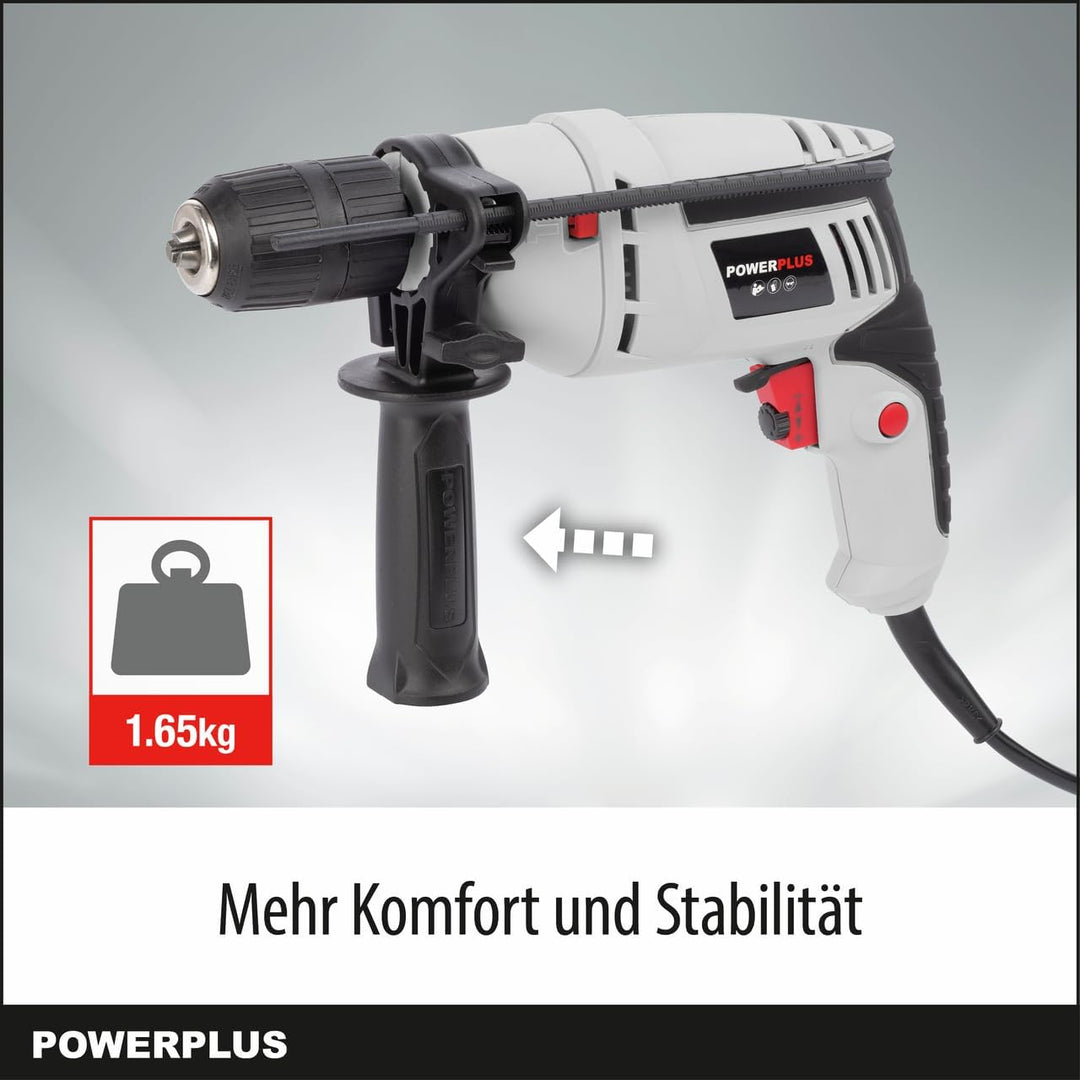 Powerplus Elektro-Schlagbohrmaschine POWC10200-2 in 1: (Schlag-) Bohren, 600 W Bohrmaschine, Links-R