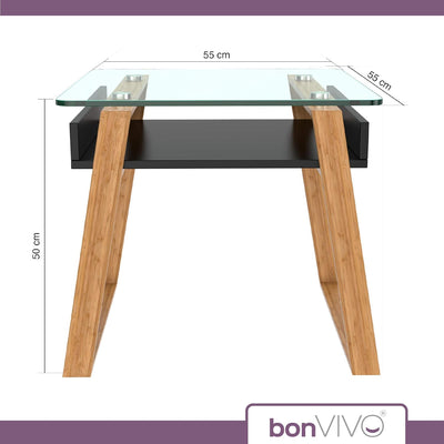 bonVIVO Beistelltisch schwarz mit Glas Holz Materialmix - Couchtisch, Sideboard, Wohnzimmertisch - M