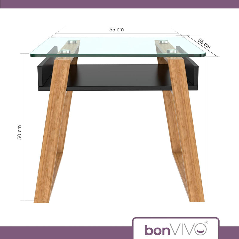 bonVIVO Beistelltisch schwarz mit Glas Holz Materialmix - Couchtisch, Sideboard, Wohnzimmertisch - M