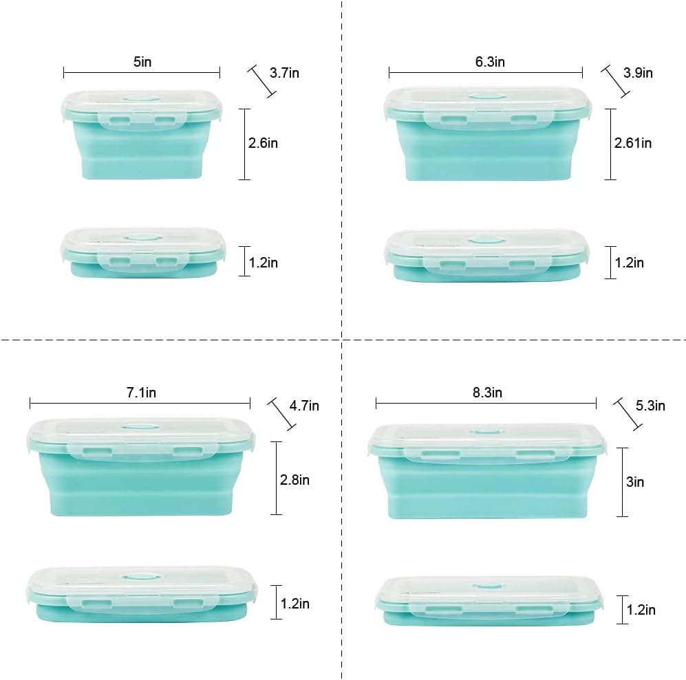 Faltbare Frischhalteboxen 4 PCS Faltbare Frischhaltedosen, Platzsparende Lunchbox für Camping Büro S