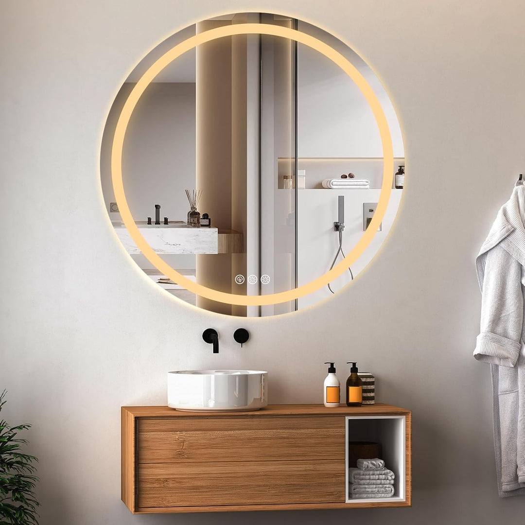 Badezimmerspiegel mit Beleuchtung, 80cm Runder Spiegel mit Beleuchtung, Wandspiegel mit Frontbeleuch