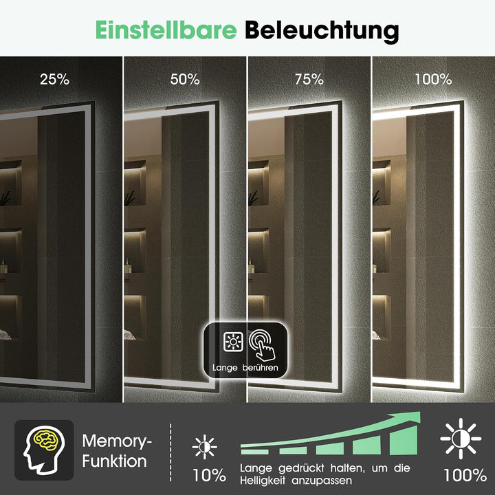S'bagno Bluetooth-Badspiegel-mit-Beleuchtung-70x50cm, LED-Badezimmerspiegel mit Entfoggen, 3000K-650