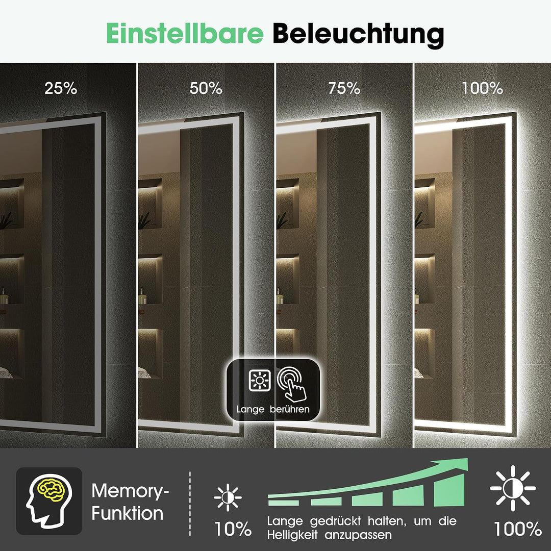 S'bagno Bluetooth-Badspiegel-mit-Beleuchtung-100x70cm, LED-Badezimmerspiegel mit Entfoggen, 3000K-65