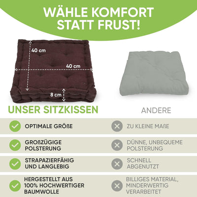 Gräfenstayn® 4er-Set Sitzkissen Stuhlkissen 40x40x8cm für Indoor und Outdoor aus 100% Baumwolle Dick