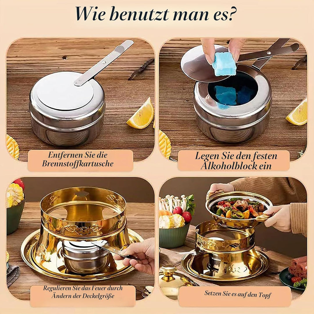 Brennpastenbehälter mit Deckel, 6 Stück Kraftstoffdosenhalter aus Edelstahl, Brennpaste für Warmhalt
