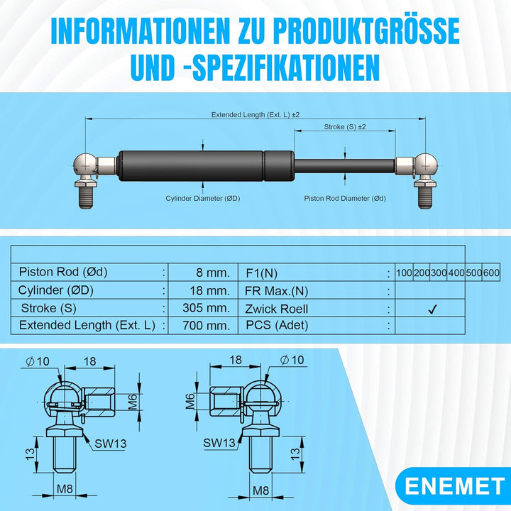 Universal Gasdruckfeder für Türen, Autos & Schränke | Dämpfer gegen Knallende Türen, Stabiler Stossd