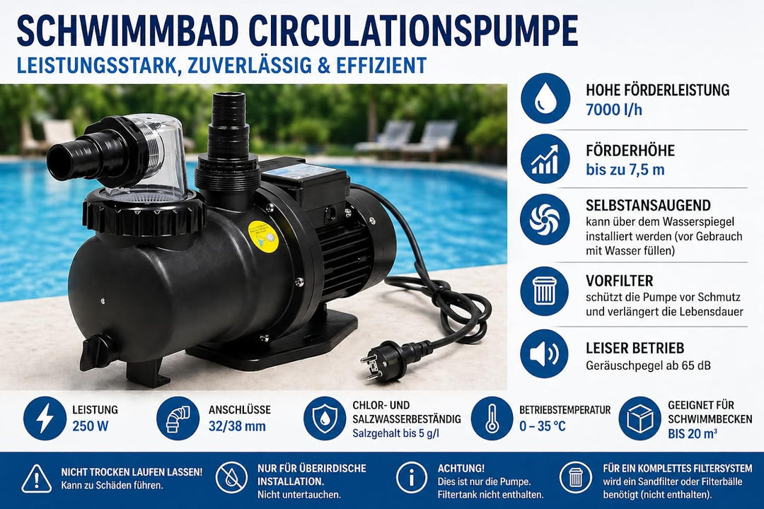 COIL Poolpumpe, Filterpumpe, Selbstansaugende, Umwälzpumpe, Förderhöhe max.8,5m, leiser Motor: von 6