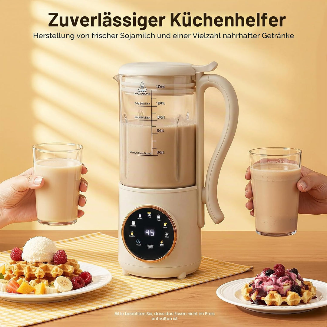 Sojamilch Maschine 1.4L, Pflanzenmilchbereiter für Hafermilch &amp; Nussmilch, 600W mit Timer, Reinigung