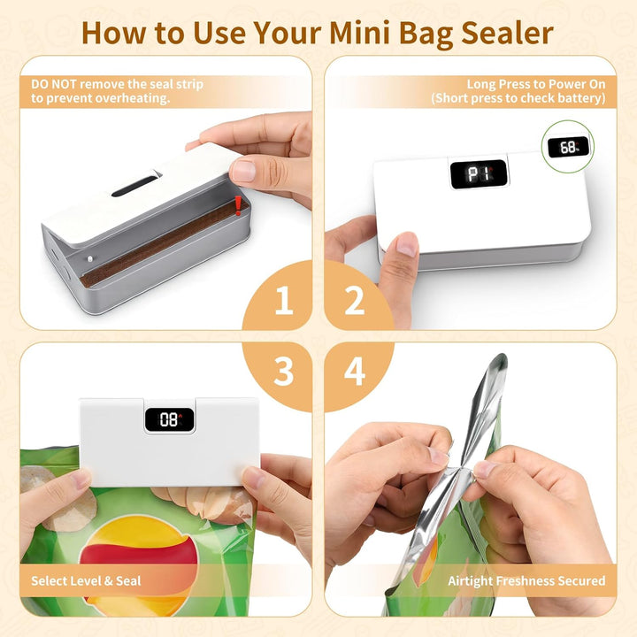 Wiederaufladbares Mini Folienschweissgerät mit LED-Display,6 Stufen Einstellbar Bag Sealer für Plast