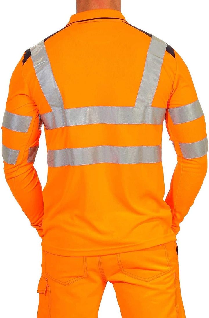 Herren Warnschutz Langarmshirt Poloshirt, Hohe Sichtbarkeit Reflexstreifen EN ISO 20471 Klasse 2 XL