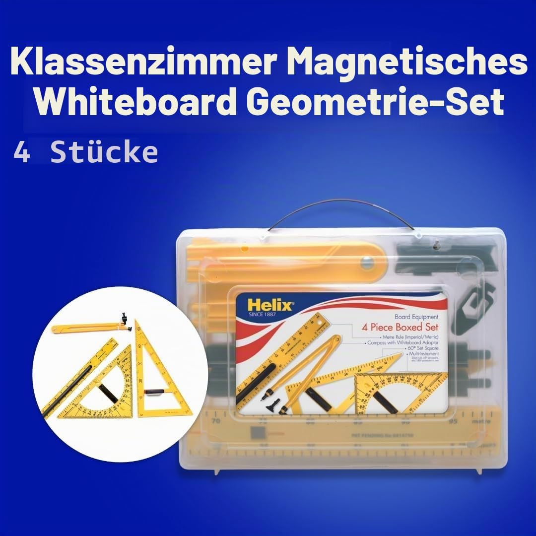 Helix Whiteboard-Lineal X24050, magnetisch, 60 cm Set gelb Whiteboard-Set, 4-teilig, Whiteboard-Set,