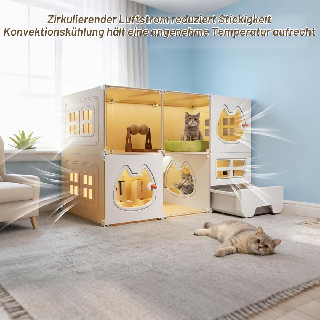 2 Stöckig Grosse Katzenkäfige für Den Innenbereich mit Katzentoilette, Katzenkäfig für den Innenbere