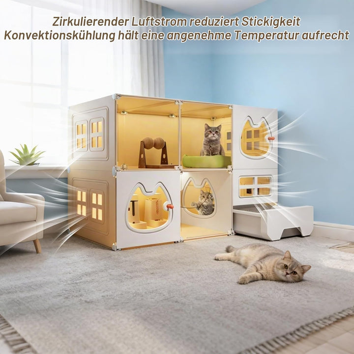 2 Stöckig Grosse Katzenkäfige für Den Innenbereich mit Katzentoilette, Katzenkäfig für den Innenbere