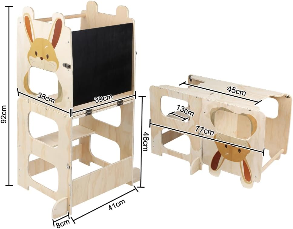 Umwandelbarer Lernturm mit Kreidetafel, vielseitig und sicher, für Kinder, 2-in-1, ideal zum Lernen,