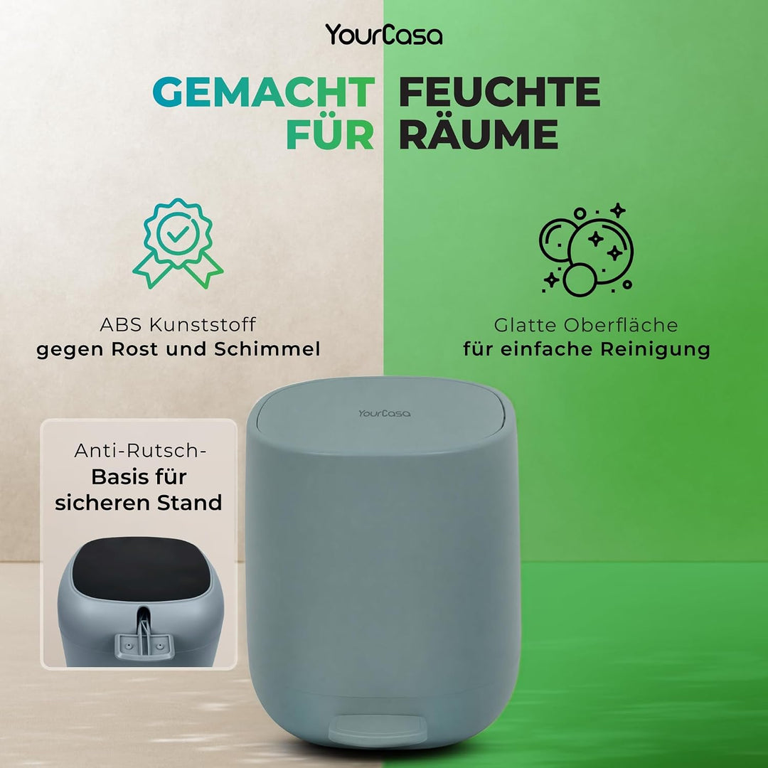 YourCasa Mülleimer Bad [5L] - Elegantes Design - Badeimer - Kosmetikeimer Badezimmer Klein - Badmüll