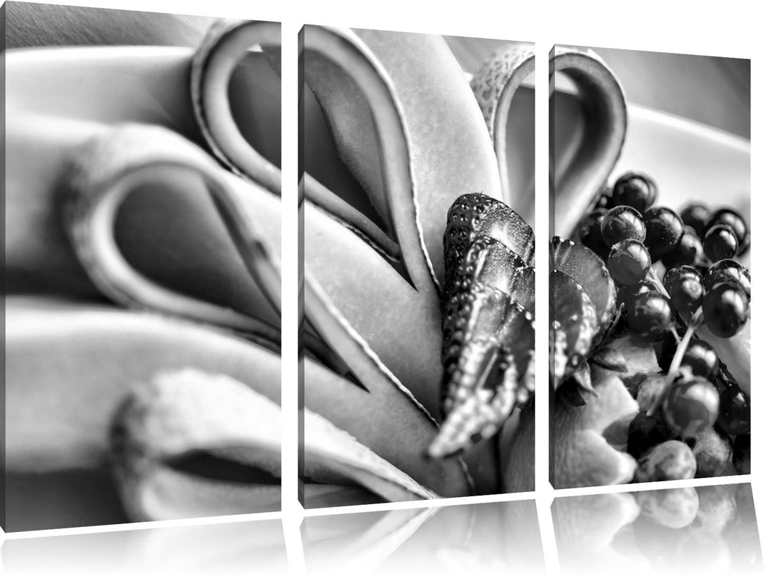 Pixxprint Monocrome, Bunte Obstschale 3-Teiler Leinwandbild 120x80 Bild auf Leinwand