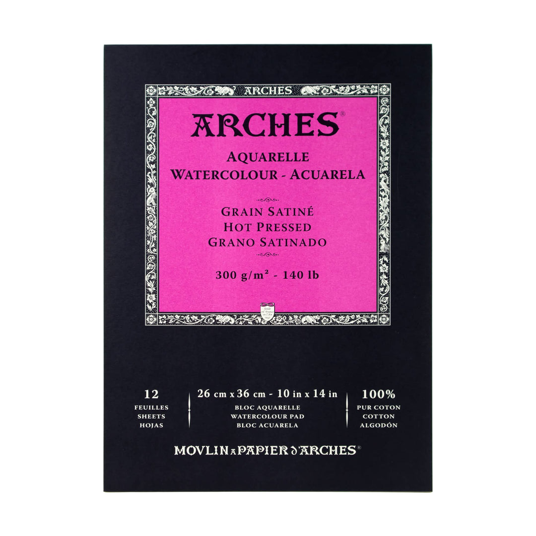 Arches 1795098 Aquarellpapier im Block (26 x 36 cm Kopfgeleimt 300g/m² Satiniert) 12 Blatt naturweis