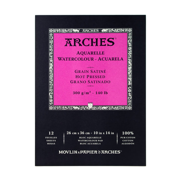 Arches 1795098 Aquarellpapier im Block (26 x 36 cm Kopfgeleimt 300g/m² Satiniert) 12 Blatt naturweis