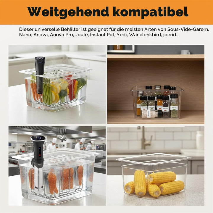 Sous Vide Behälter 11L Mit Deckel und Edelstahl Halterung für Sous Vide Stick Garer Mehrere Marken M