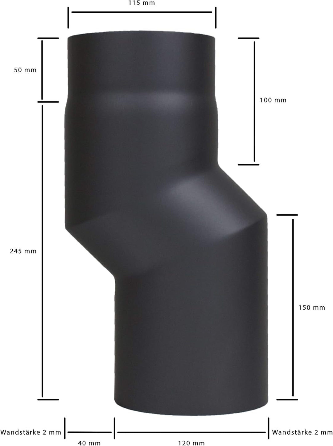 LANZZAS Ofenrohr Versatzbogen mit 40 mm Versatz, im Durchmesser, DN Ø 120 mm, Farbe: schwarz-metalli
