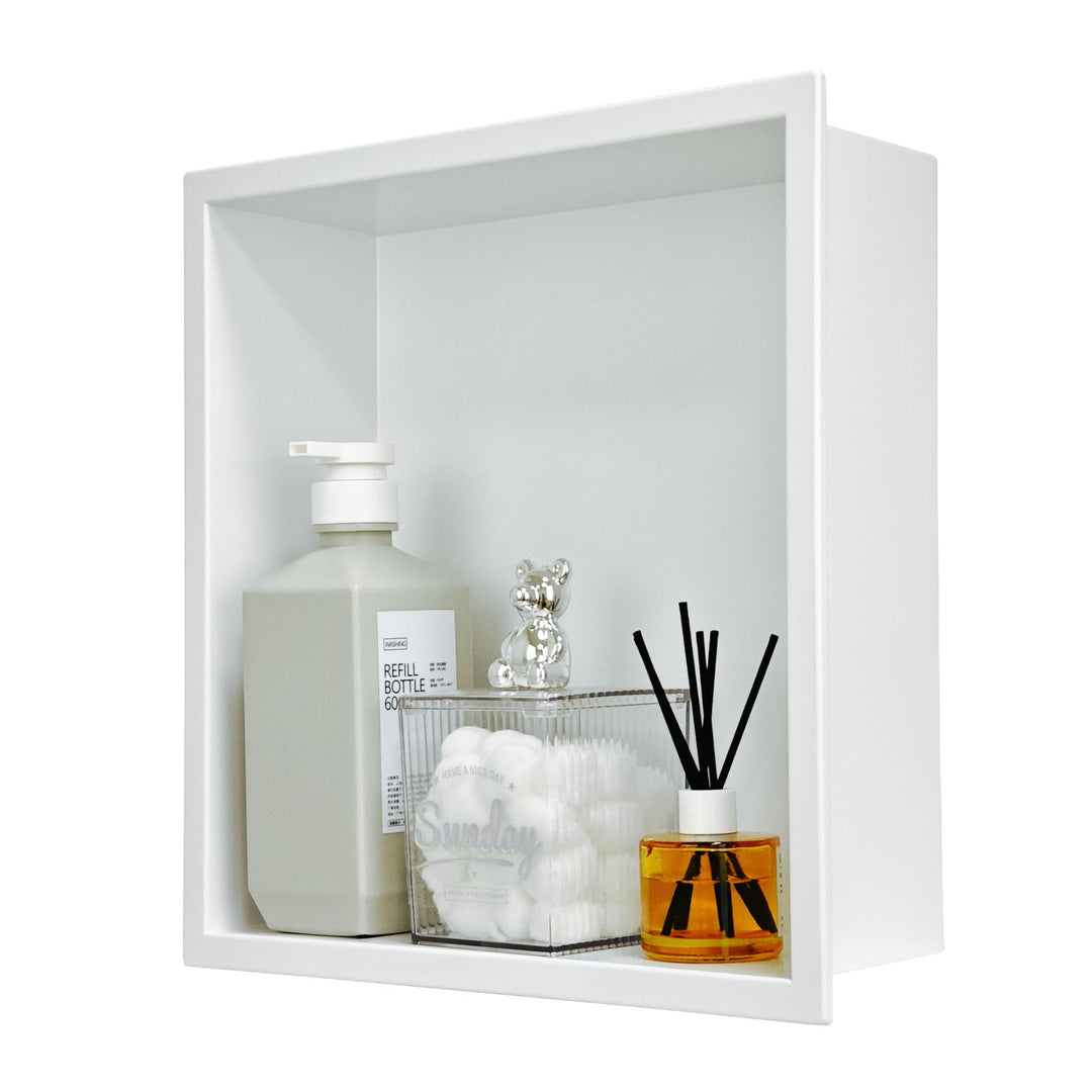 Badezimmer-Wandnischenschrank Weiss 30x30x10 cm, wandmontiertes Waschbecken für Dusche Edelstahl-Auf