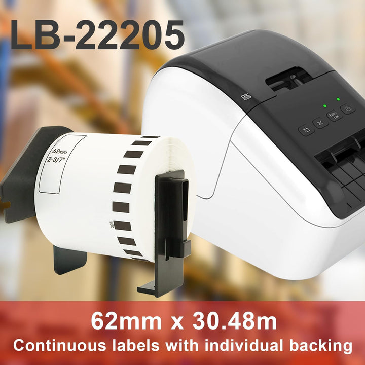 Doree DK22205 kompatible Etikettenrollen für Brother P-Touch QL-500 QL-500A QL-500BS QL-500BW,62mm x
