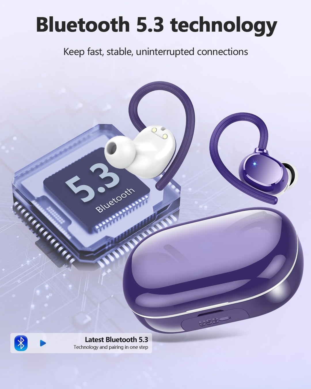 Bluetooth Kopfhörer Sport, Kopfhörer Kabellos Bluetooth 5.3 HiFi Stereo, 128Std Spielzeit In Ear Kop